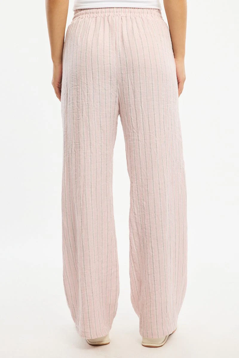 Pink Stripe Wide Leg Pants Elasticated Waist - Image 5