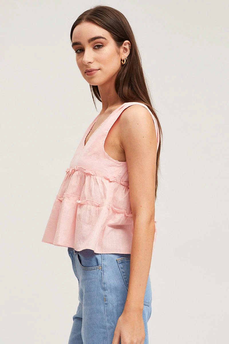 Pink Swing Top Sleeveless V-Neck - Image 4