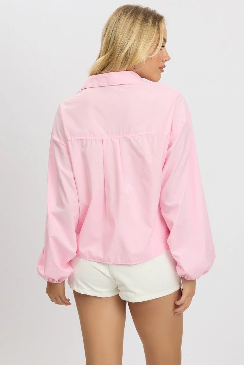Pink Tie Up Front Top Long Sleeve - Image 5