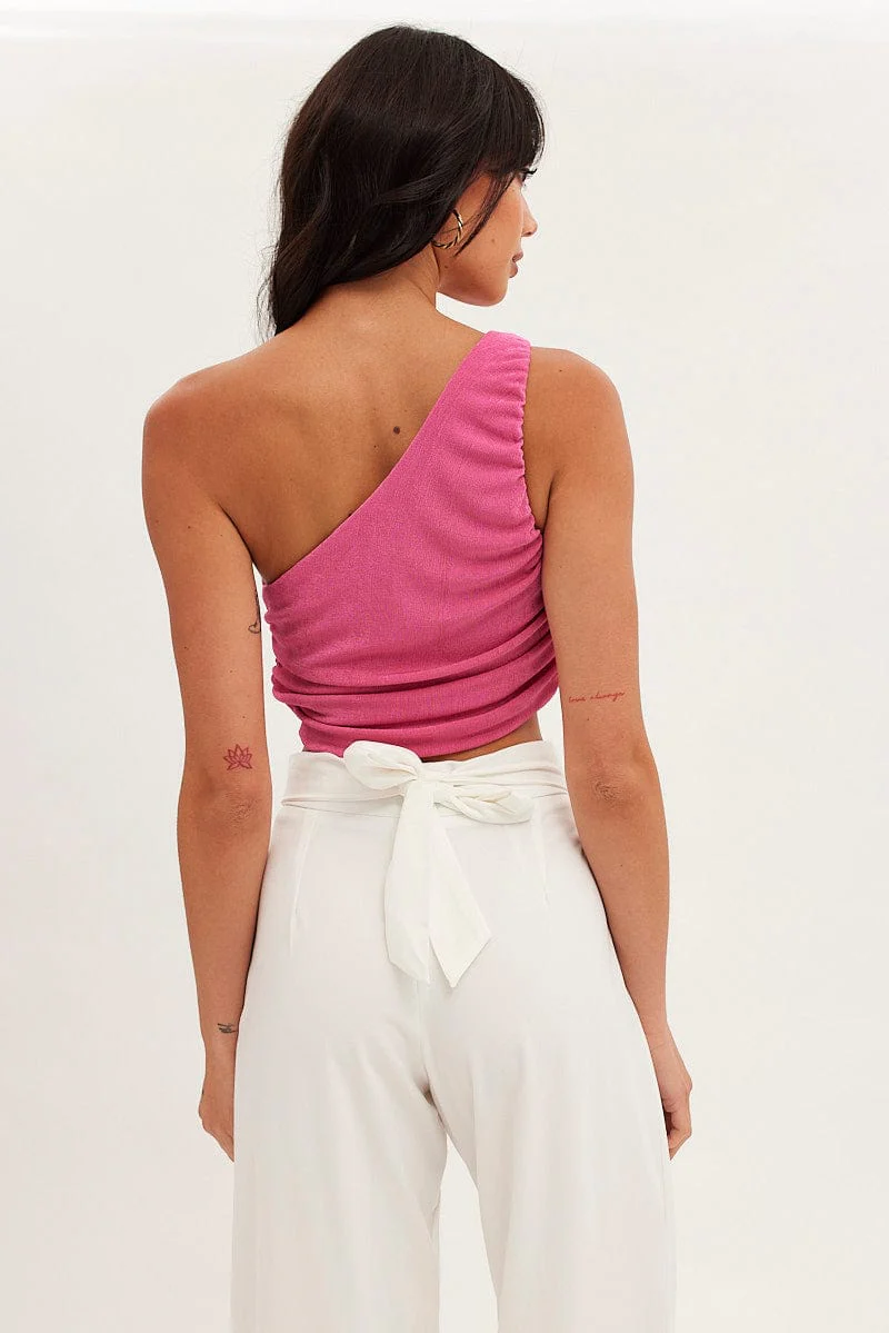 Pink Top One Shoulder Sleeveless Slinky - Image 5