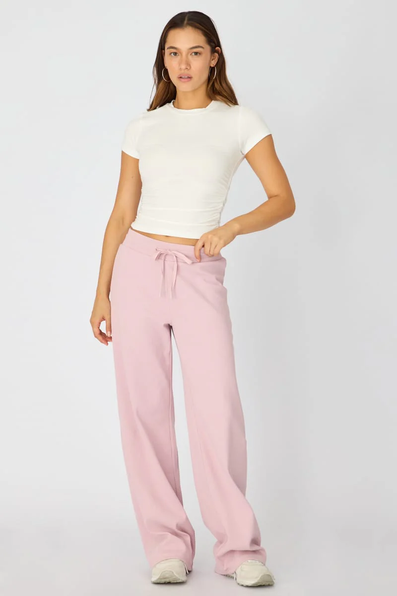 Pink Wide Leg Pants Elasticated Waist