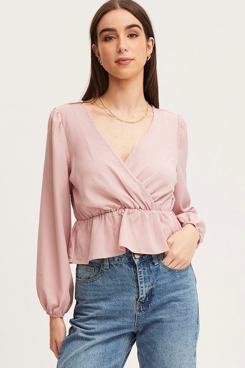 Pink Wrap Front Top Long Sleeve - Image 3