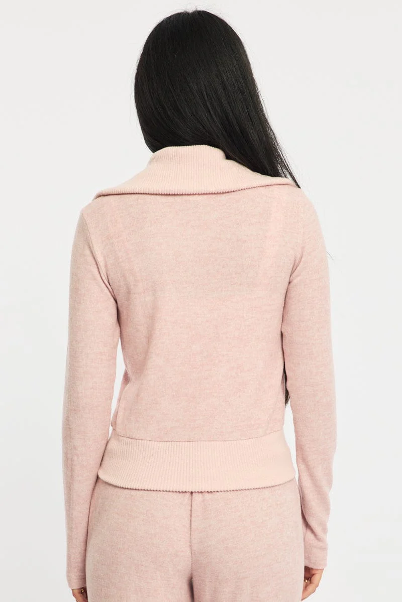 Pink Zip Through Cardigan Soft Touch - Image 4