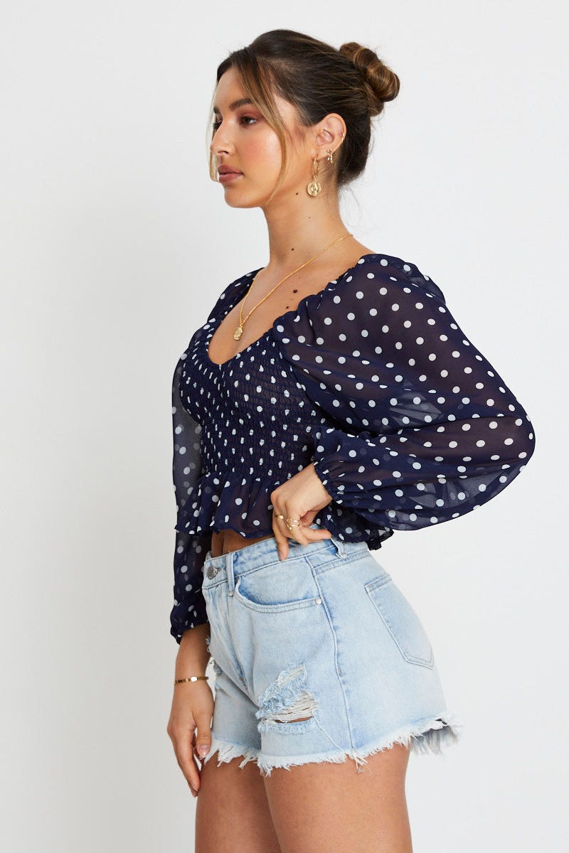 Polka Dot Crop Top Long Sleeve - Image 3