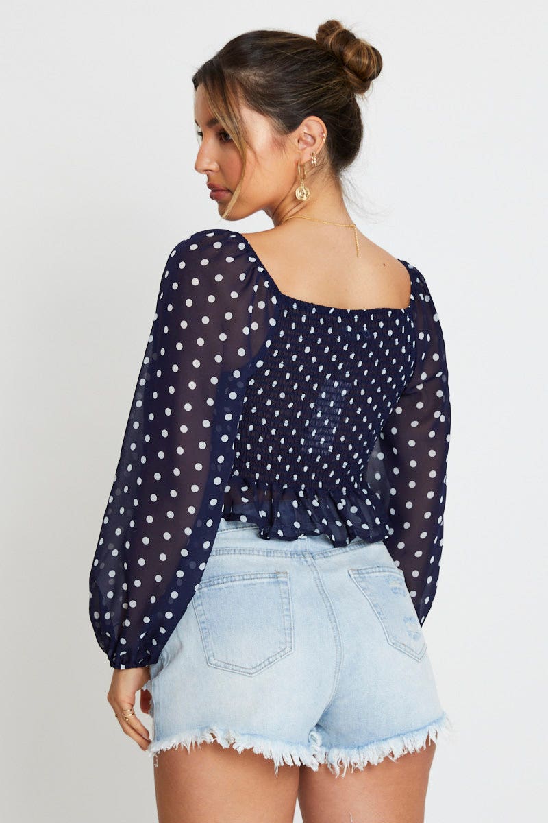 Polka Dot Crop Top Long Sleeve - Image 4