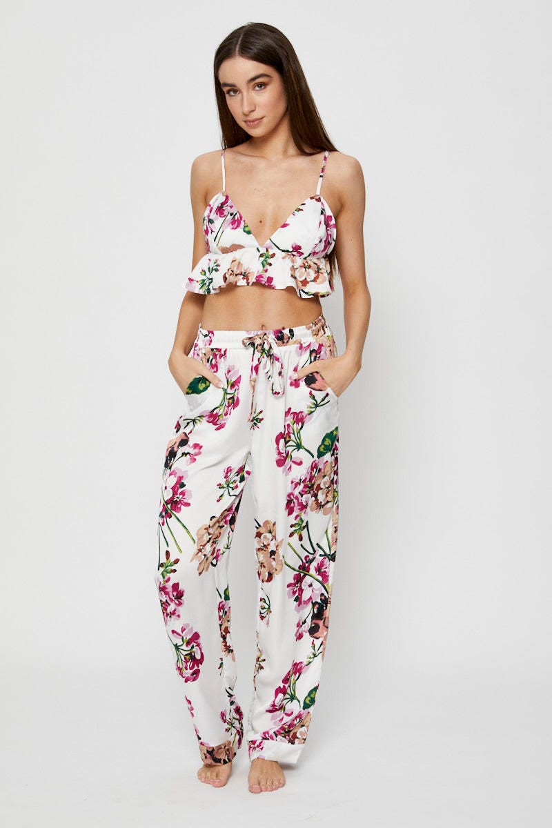 Print Bralette Pyjamas Set Satin - Image 3