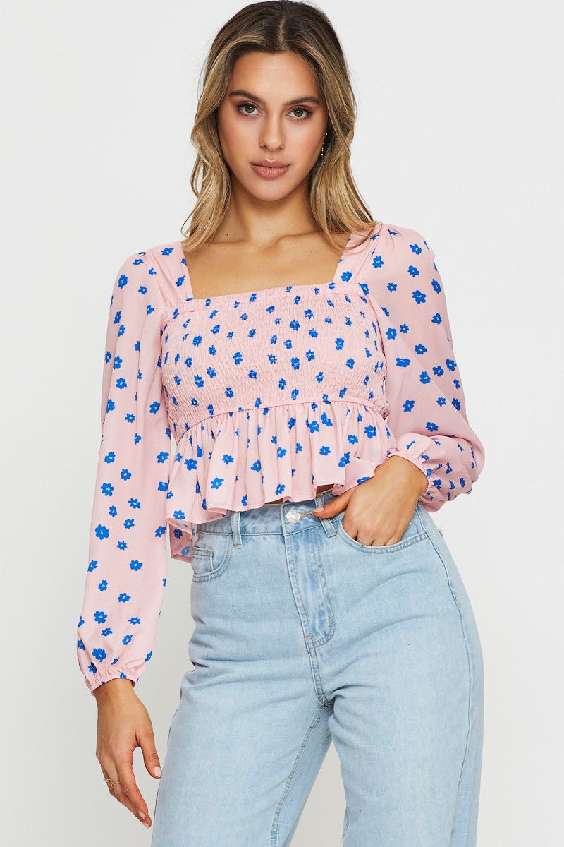Print Crop Top Long Sleeve - Image 3