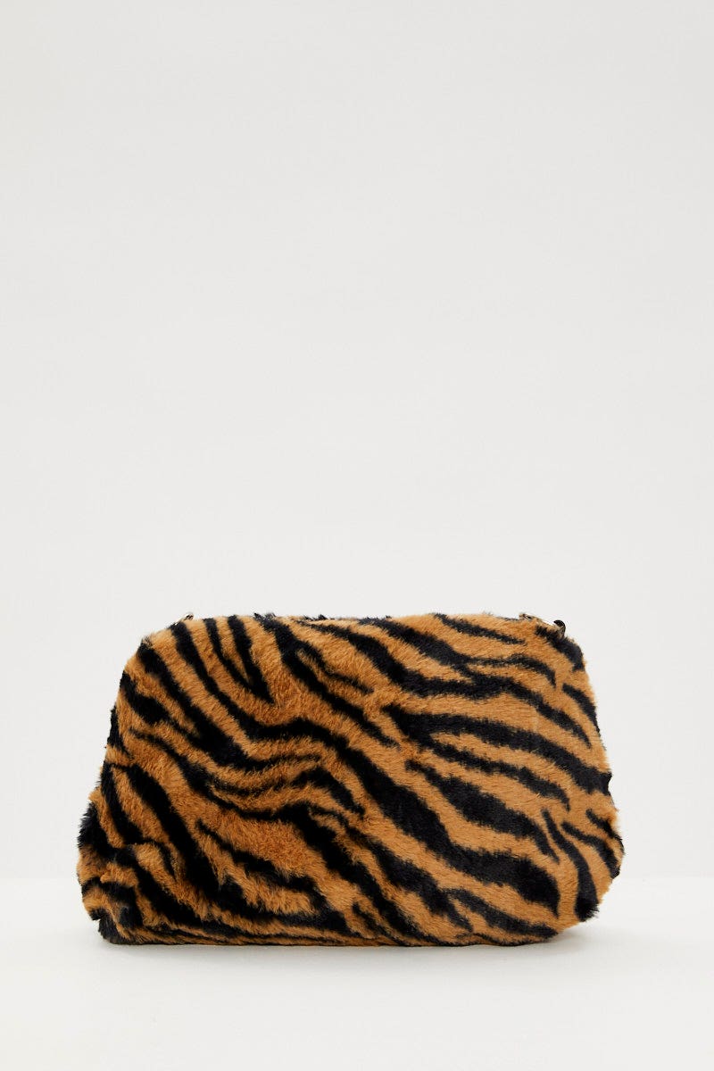 Print Faux Fur Tiger Print Shoulder Bag - Image 4