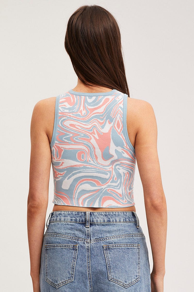 Print Knit Top Sleeveless Crop - Image 5