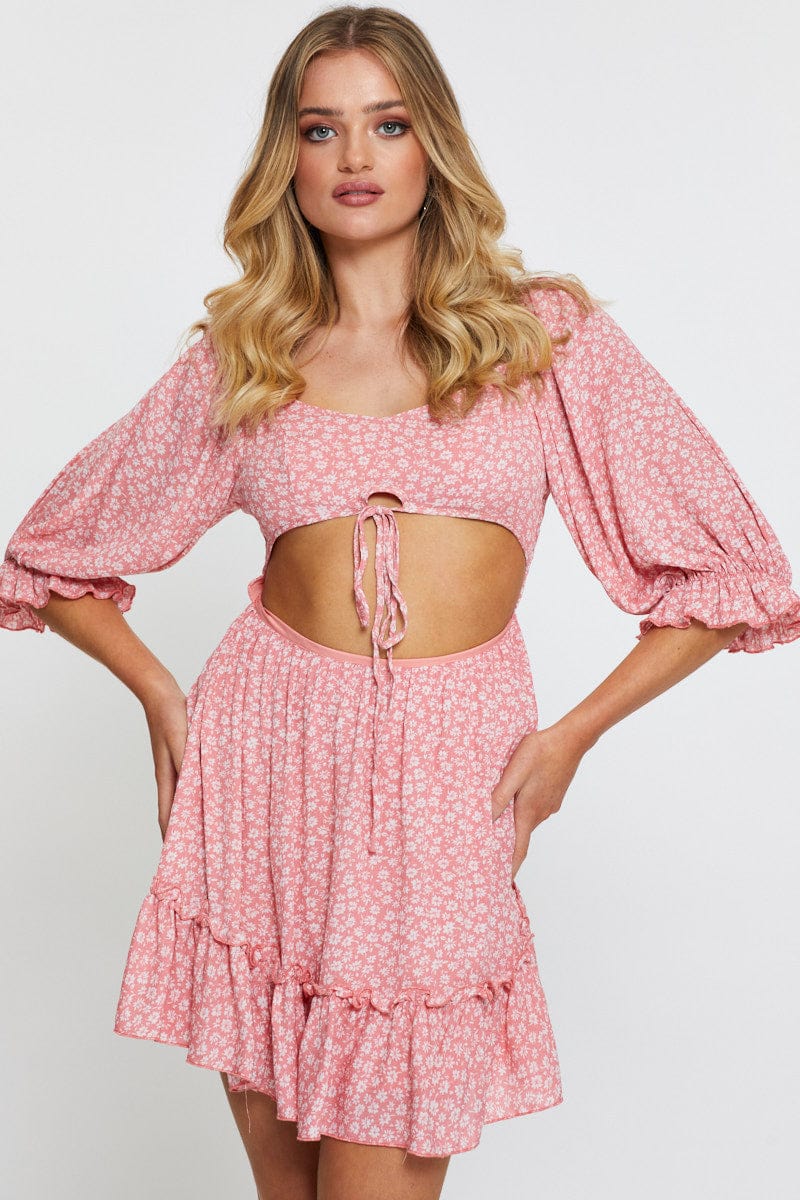 Print Mini Dress Long Sleeve