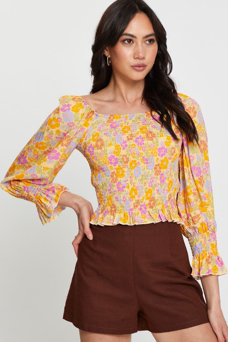 Print Peasant Blouse Long Sleeve - Image 3