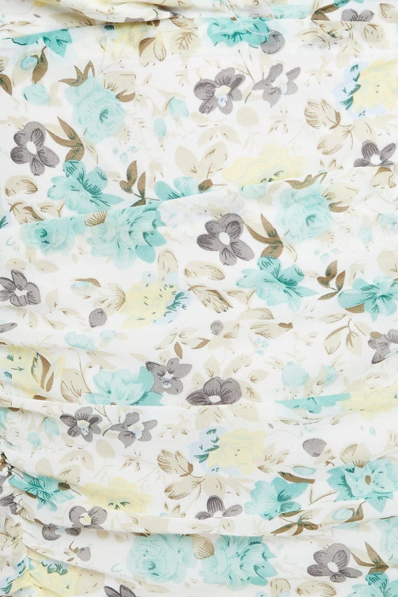 Print Puff Sleeve Ruched Dress - Image 6