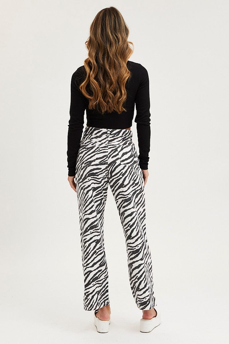 Print Straight Denim Jeans High Rise - Image 5