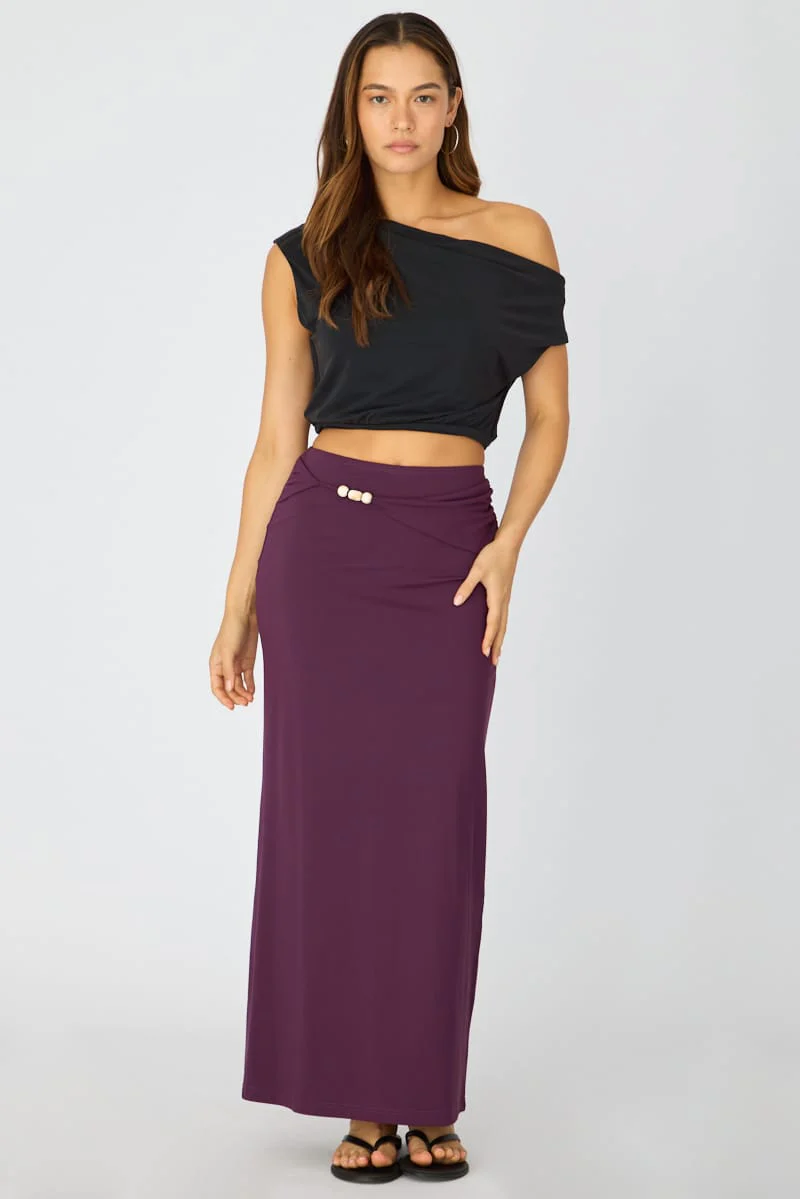 Purple Beaded Maxi Skirt Elastic Waist Winter Jersey - Image 4