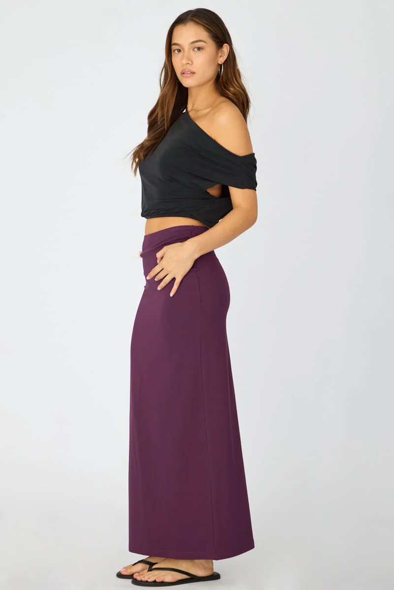 Purple Beaded Maxi Skirt Elastic Waist Winter Jersey - Image 5