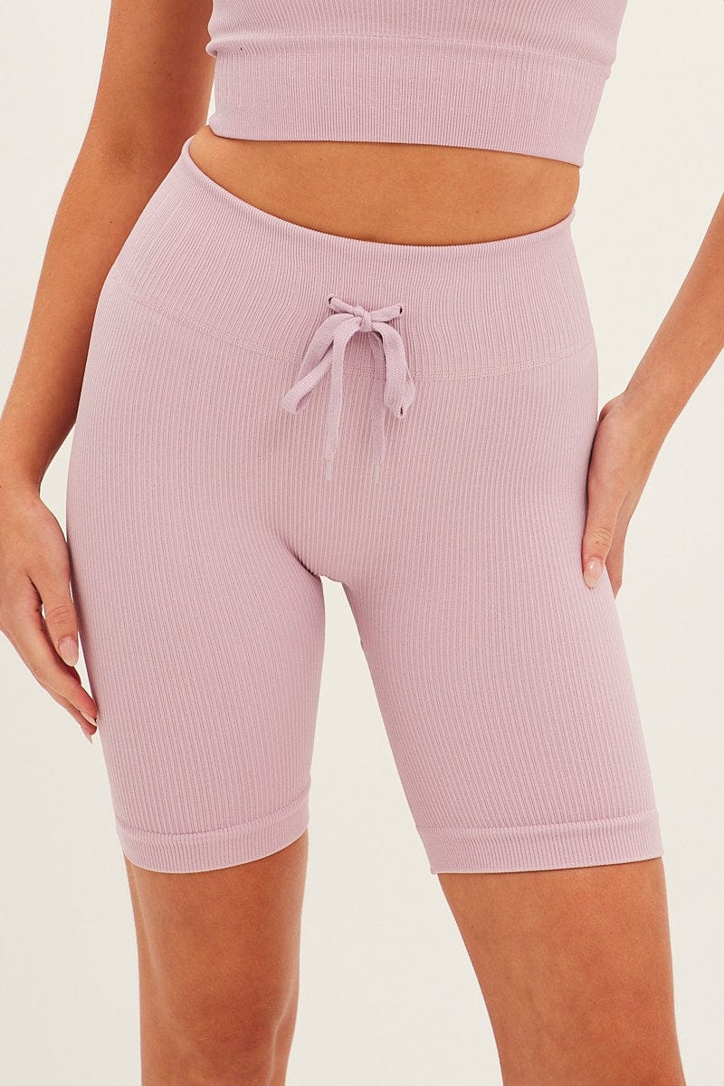 Purple Biker Shorts Activewear High Rise Seamless - Image 2