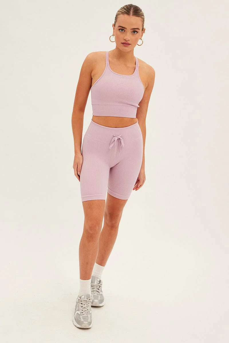 Purple Biker Shorts Activewear High Rise Seamless - Image 3