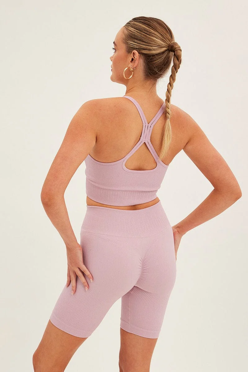 Purple Biker Shorts Activewear High Rise Seamless - Image 5