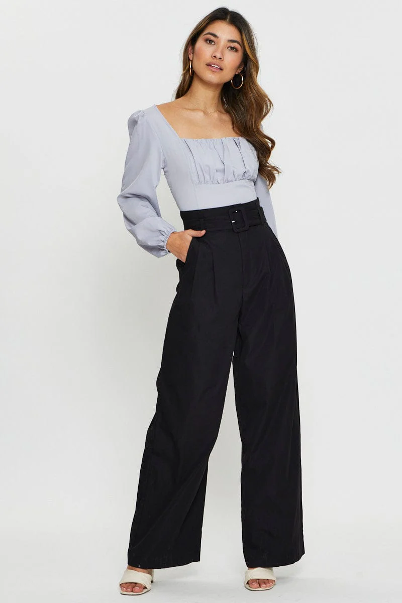 Purple Blouse Long Sleeve Square Neck - Image 2