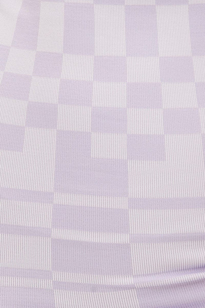 Purple Check Bodycon Dress Sleeveless Square Neck Seamless - Image 6