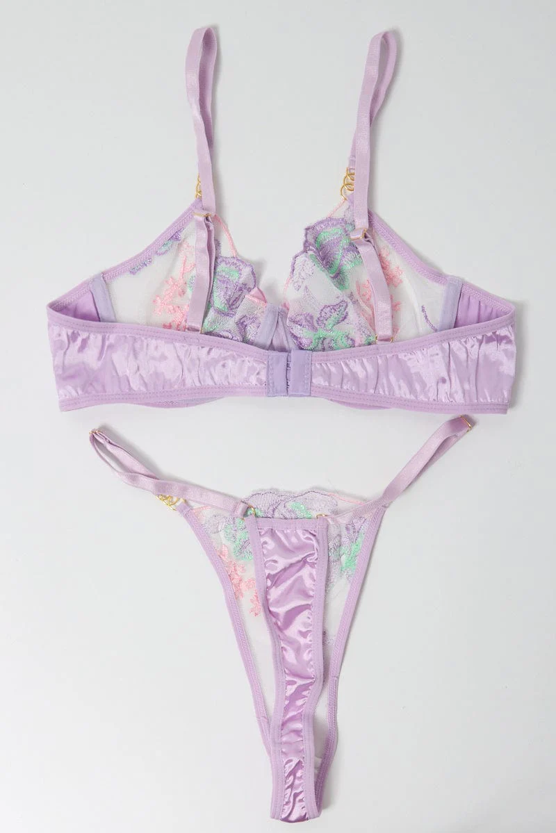 Purple Embroidery Lingerie Set - Image 2