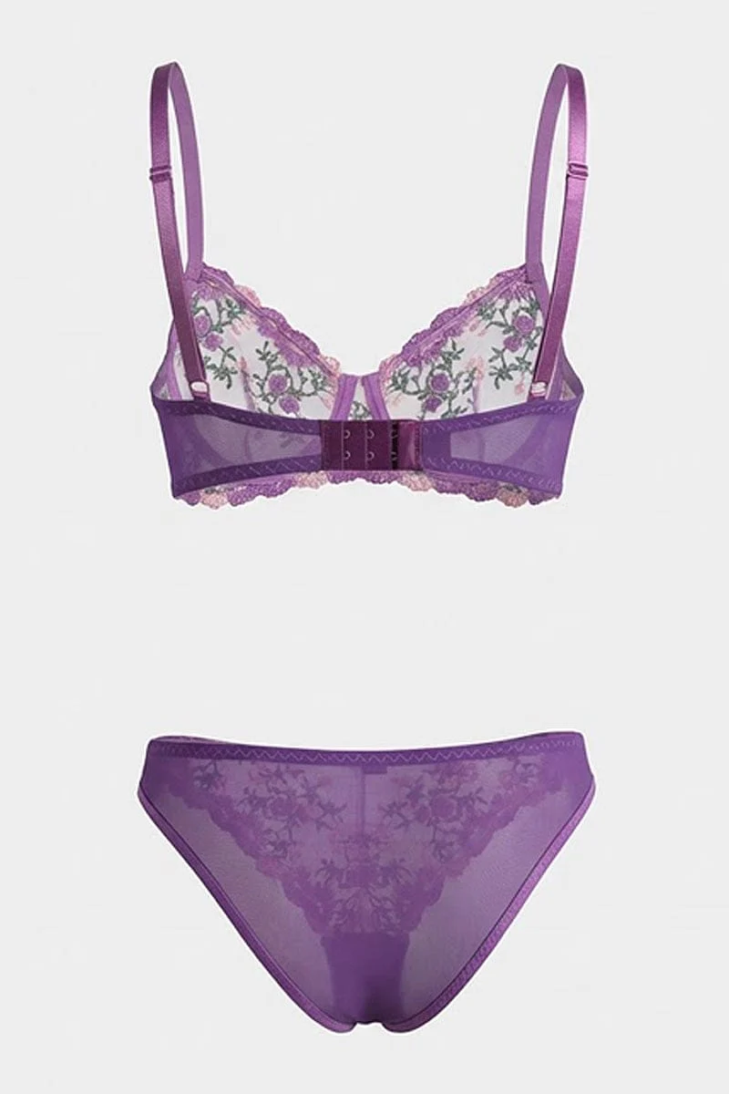 Purple Embroidery Lingerie Set - Image 2