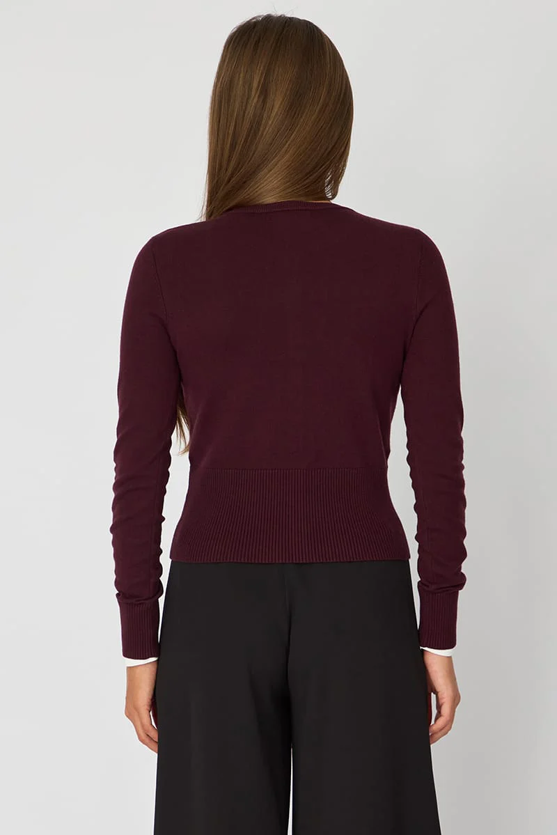 Purple Fitted Cardigan Long Sleeve Crew Neck - Image 5