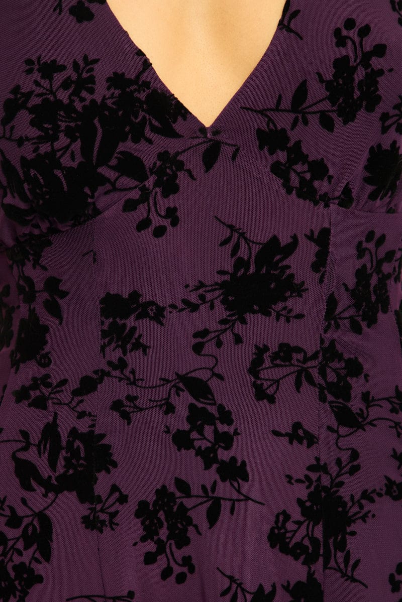 Purple Floral Halter Neck Mini Dress - Image 5
