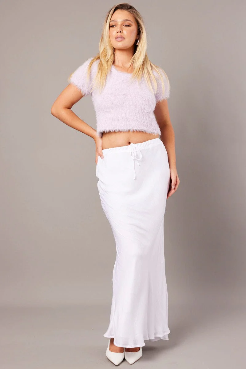 Purple Fluffy Knit Top Short Sleeve Crop - Image 2