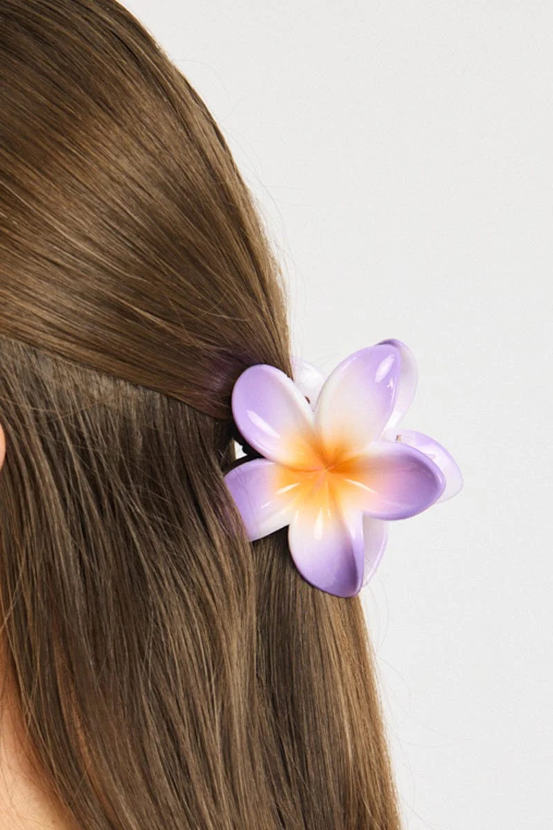 Purple Hibiscus Flower Hair Claw Clip - Image 2