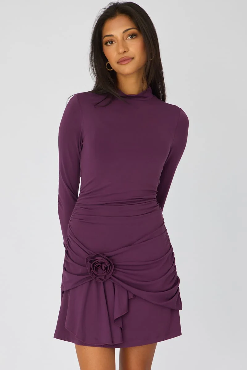 Purple Mini Dress High Neck - Image 4