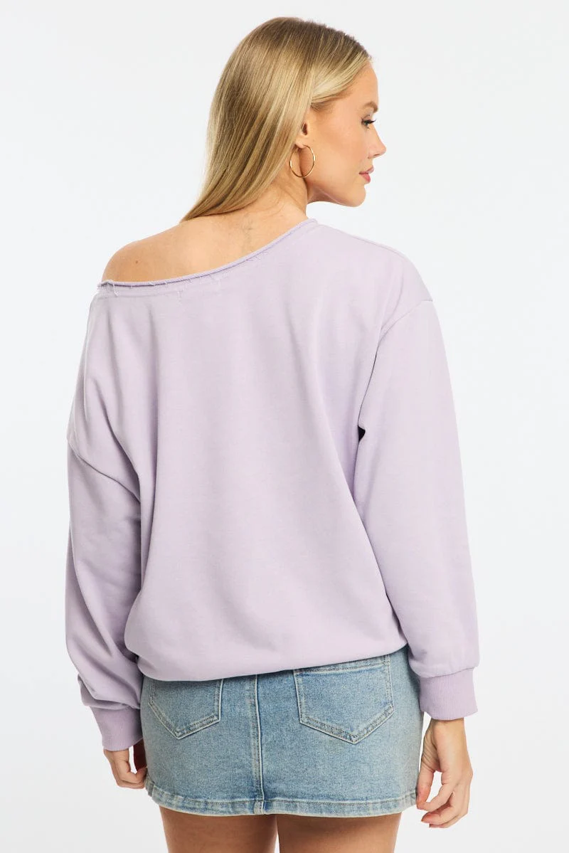 Purple Off Shoulder Sweater Long Sleeve - Image 4