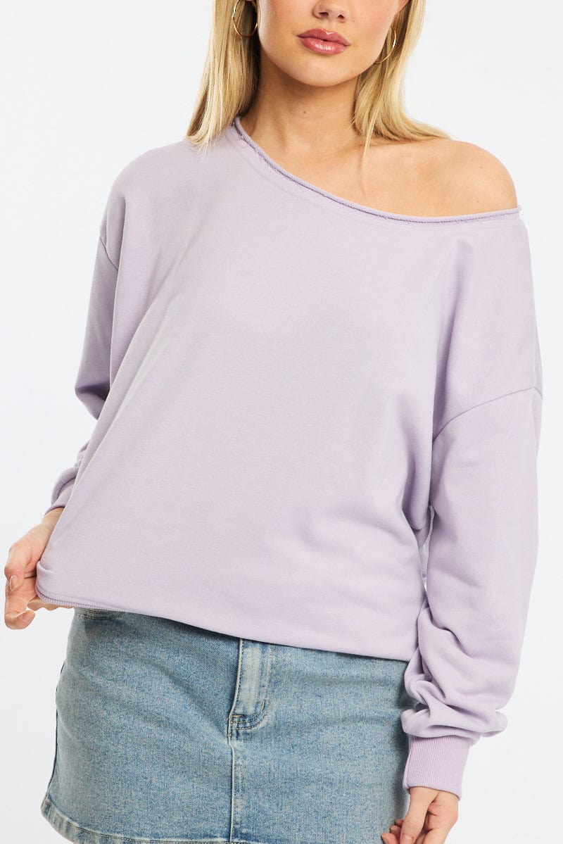 Purple Off Shoulder Sweater Long Sleeve - Image 5