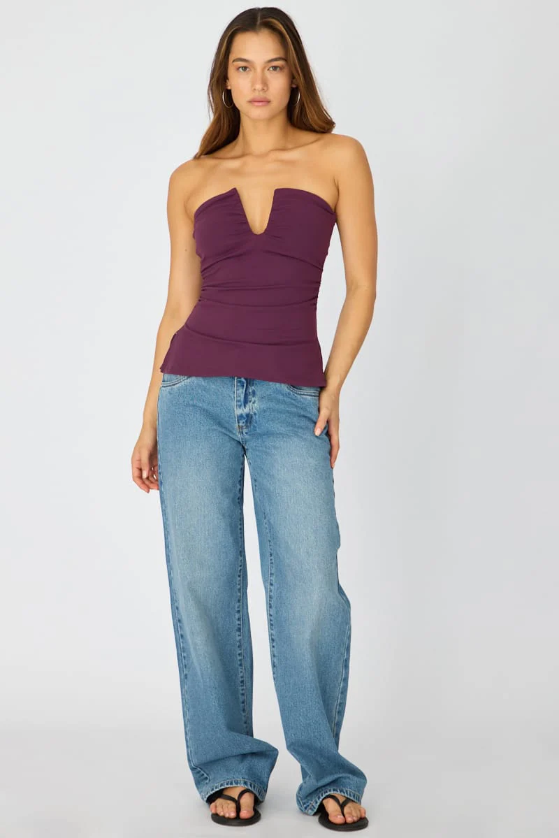 Purple Plunge Neckline Bandeau Top - Image 3