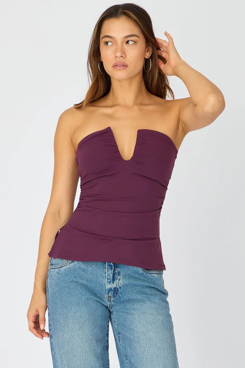Purple Plunge Neckline Bandeau Top - Image 4