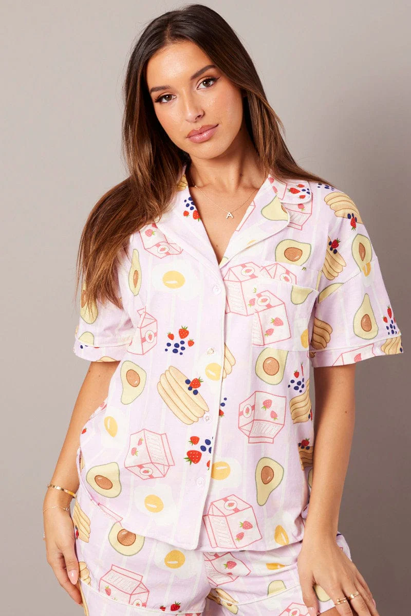 Purple Print Pj Set Novelty Graphic Print 2 Piece Jersey Set - Image 3