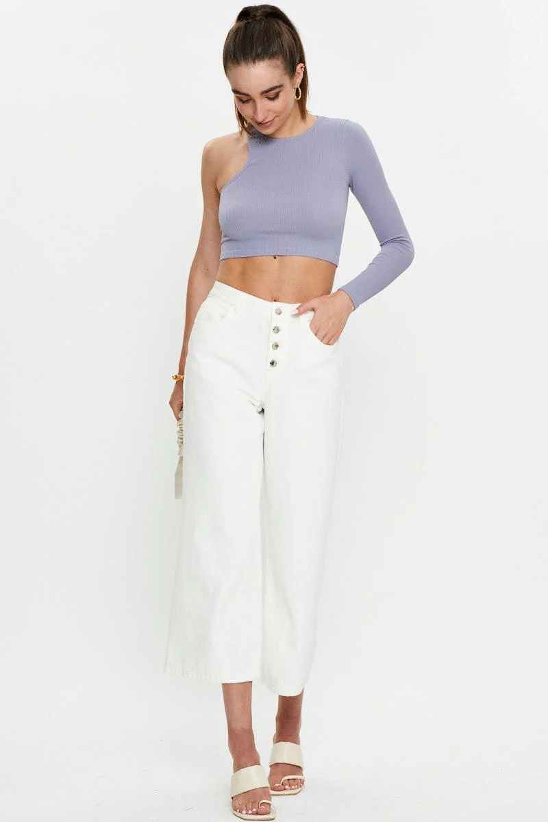 Purple Seamless One Shoulder Basic Top - Image 3