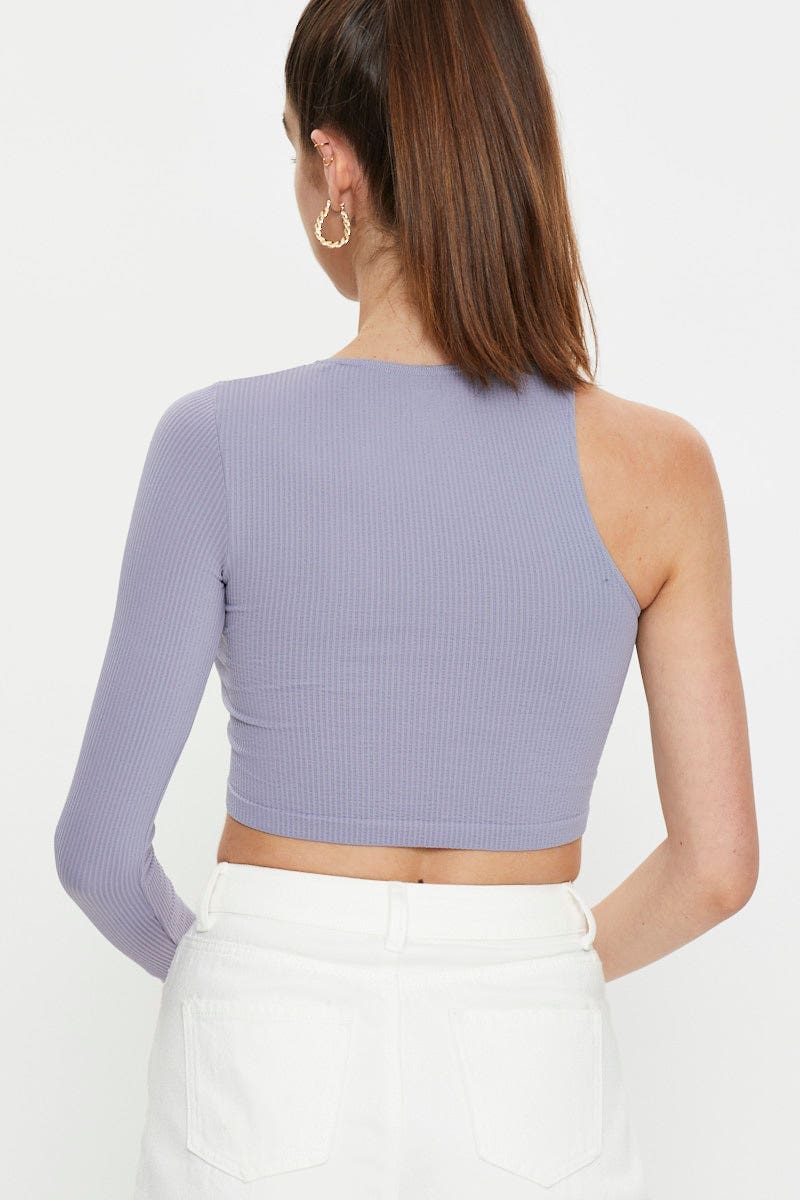 Purple Seamless One Shoulder Basic Top - Image 5