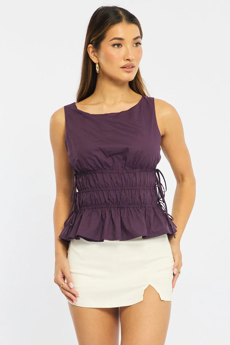 Purple Sleeveless Boat Neck Top