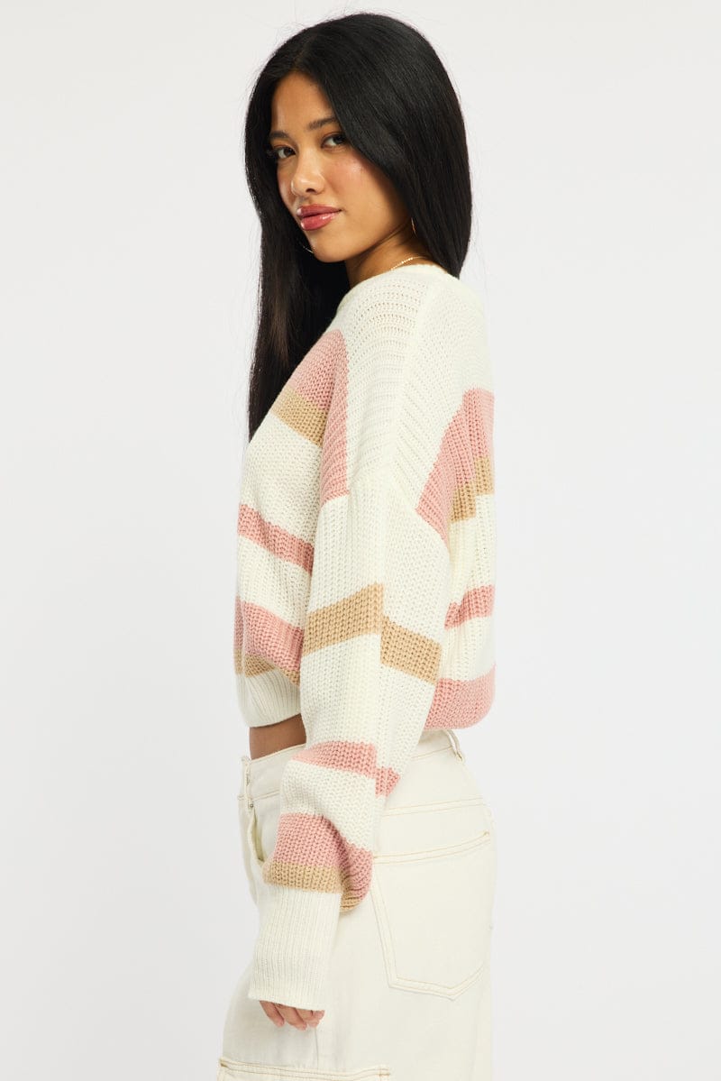 Purple Stripe Knit Top Long Sleeve Color Block - Image 3