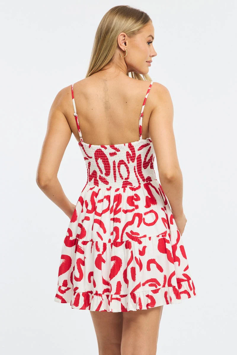 Red Abstract Fit And Flare Dress Mini - Image 4