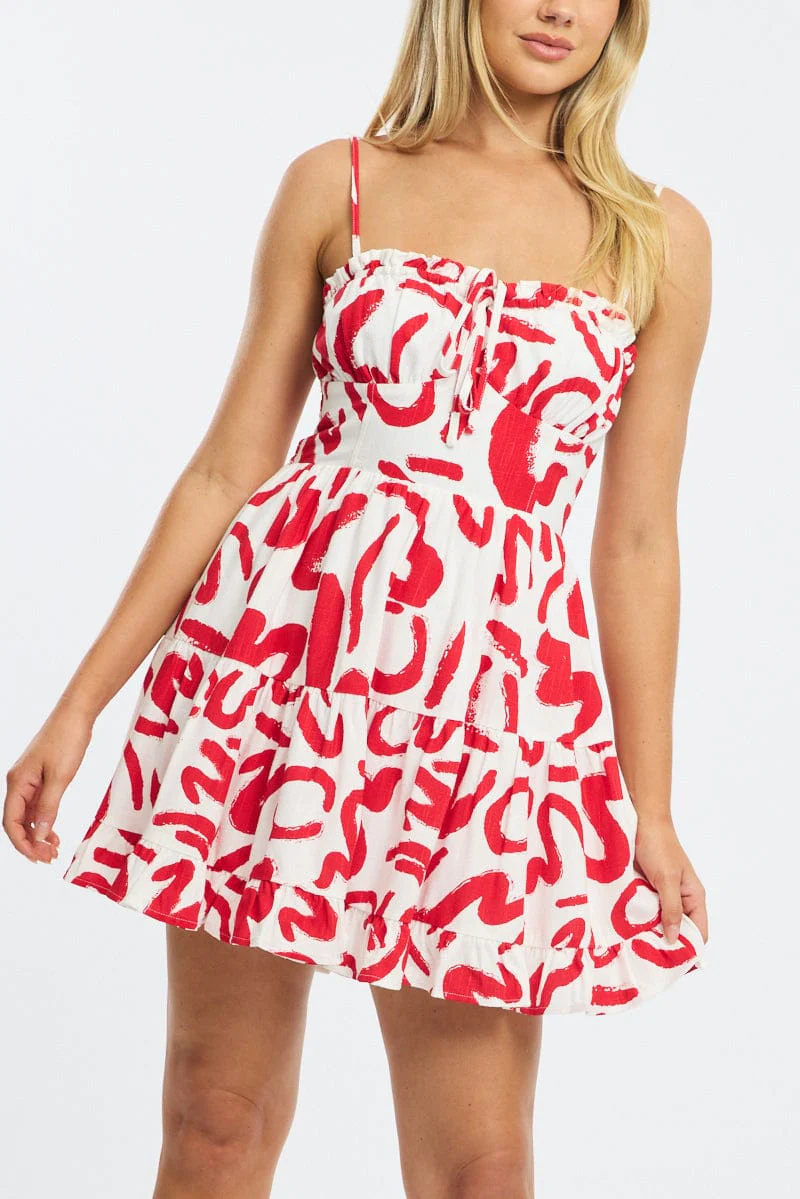 Red Abstract Fit And Flare Dress Mini - Image 5