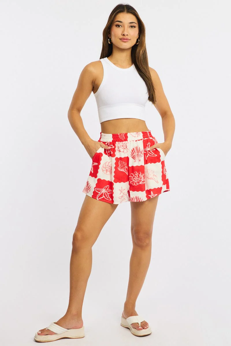 Red Abstract Shorts High Rise - Image 3
