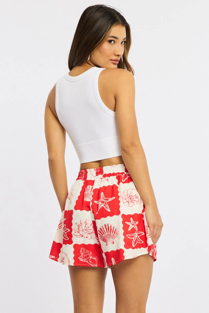 Red Abstract Shorts High Rise - Image 5