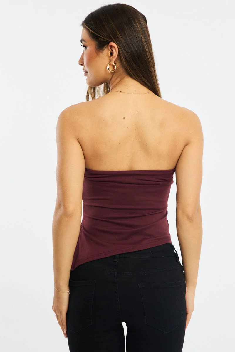 Red Bandeau Top Asymmetric Hem - Image 4