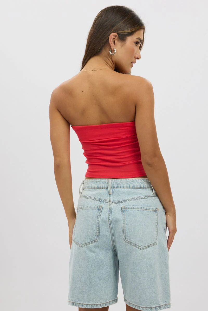 Red Bandeau Top Side Stripe Fold Over - Image 5