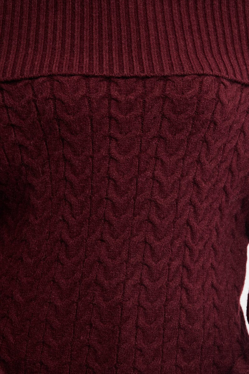 Red Bardot Knit Top Long Sleeve Cable - Image 5