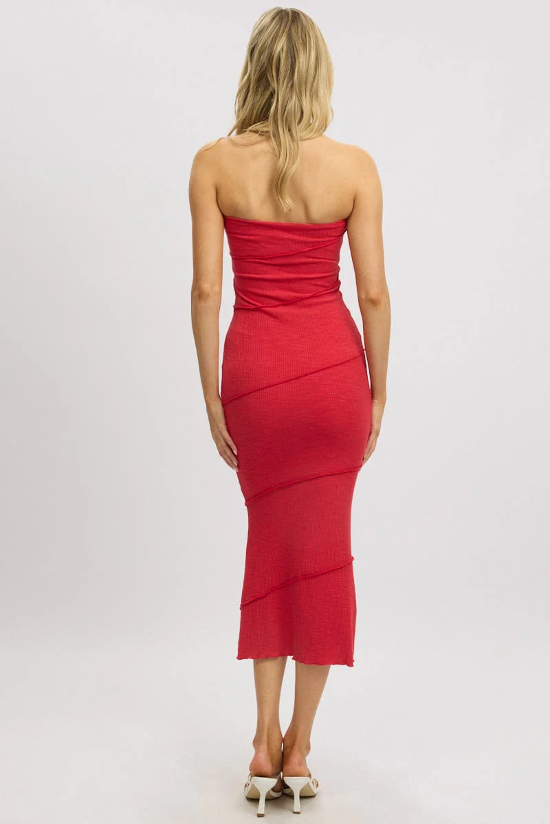 Red Bodycon Dress Midi Strapless - Image 5