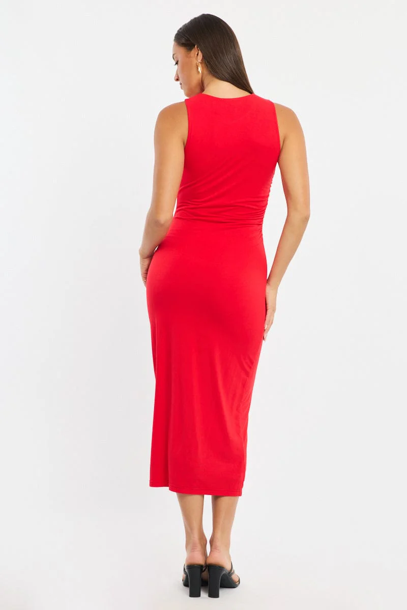 Red Bodycon Dress Round Neck Sleeveless - Image 4