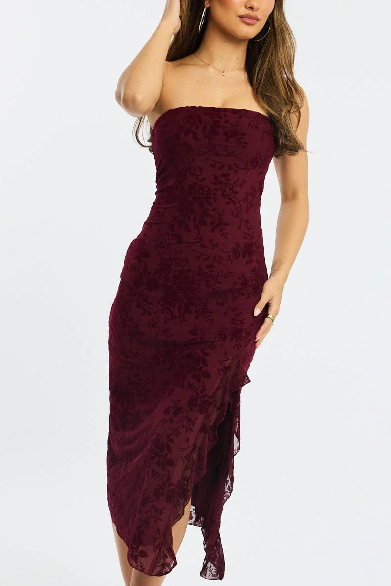 Red Bodycon Dress Strapless Burnout - Image 5